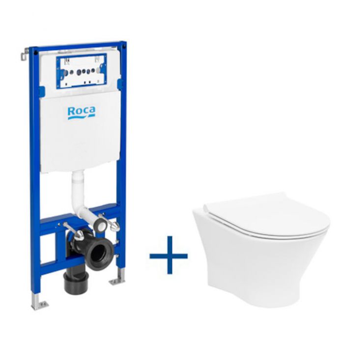 Zestaw WC podtynkowy z odpływem poziomym DUPLO ONE zawiera stelaż DUPLO ONE (A890070020) i miskę WC podwieszaną NEXO RIMLESS z deską SLIM (A34H64L000)