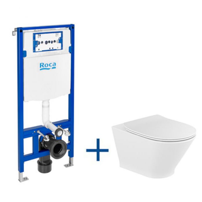 Zestaw WC podtynkowy z odpływem poziomym DUPLO ONE zawiera stelaż DUPLO ONE (A890070020) i miskę WC podwieszaną GAP ROUND z deską SLIM (A34H0N8000)