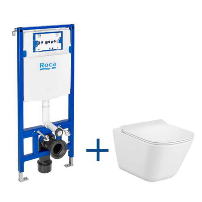 Zestaw WC podtynkowy z odpływem poziomym DUPLO ONE zawiera stelaż DUPLO ONE (A890070020) i miskę WC podwieszaną GAP SQUARE z deską Slim (A34H472000)