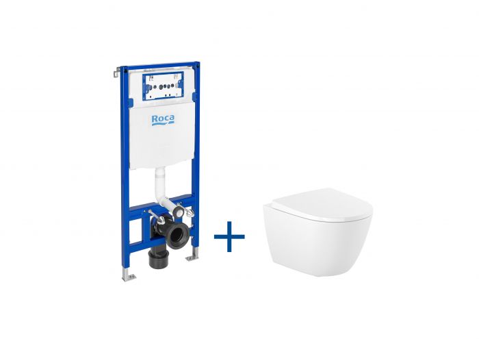 Zestaw WC ROCA DUPLO ONE w komplecie: stelaż podtynkowy DUPLO WC ONE A890070020, ONA miska WC COMPACTO podwieszana Rimless z deską wolnoop. slim, duroplast A34H689000 (A346688000+A801E22002), zest. montaż. | A893106400