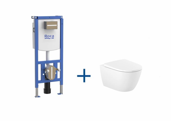 Zestaw WC podtynkowy ROCA w komplecie: stelaż podtynkowy Duplo S, miska WC podwieszana ONA Rimless® Vortex z deską wolnoopadającą  | A893107540