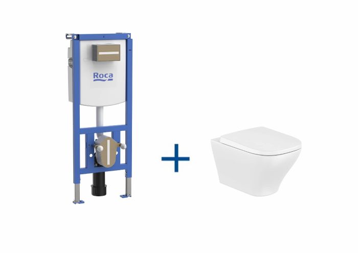 Zestaw WC podtynkowy ROCA w komplecie: stelaż podtynkowy Duplo S, miska WC podwieszana OPTICA Rimless® Vortex z deską wolnoopadającą  | A893107610
