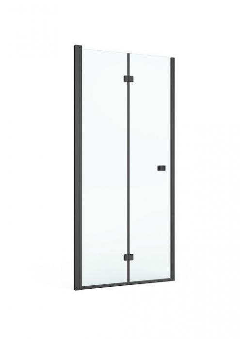 Drzwi 2 skrzydłowe, łamane ROCA CAPITAL 900 x 1950 mm czarne mat szkło hartowane transparentne z powłoką MaxiClean  | AM4509016M