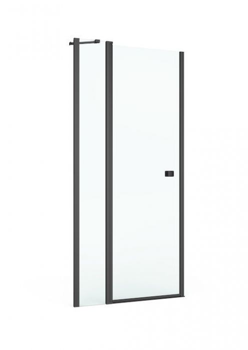 Drzwi skrzydłowe z polem stałym ROCA CAPITAL BLACK 900 x 1950 mm czarne mat szkło hartowane transparentne z powłoką MaxiClean | AM4609016M