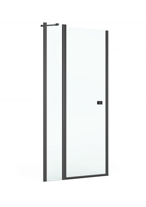 Drzwi skrzydłowe z polem stałym ROCA CAPITAL BLACK 1398 x 1950 mm czarne mat szkło hartowane transparentne z powłoką MaxiClean | AM4614016M