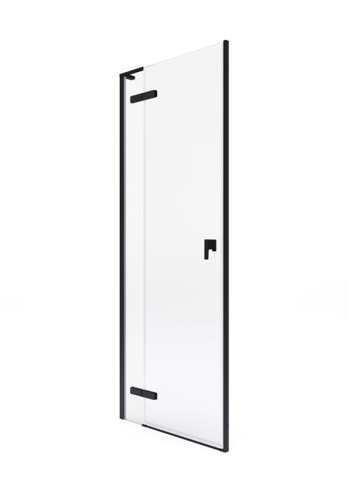 Drzwi skrzydłowe z polem stałym ROCA METROPOLIS-N szkło hartowane 800 x 2000 mm czarne matowe transparentne z powłoką MaxiClean  | AMP0808016M