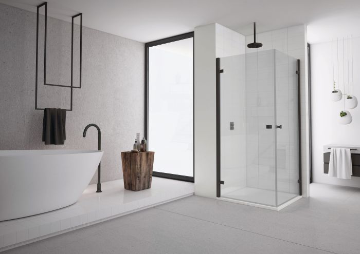 Drzwi jednoczęściowe SANSWISS ANNEA AN1C strona lewa 750 x 2000 mm czarne mat szkło hartowane przezroczyste z powłoką AQUAPERLE | AN1CG07500607