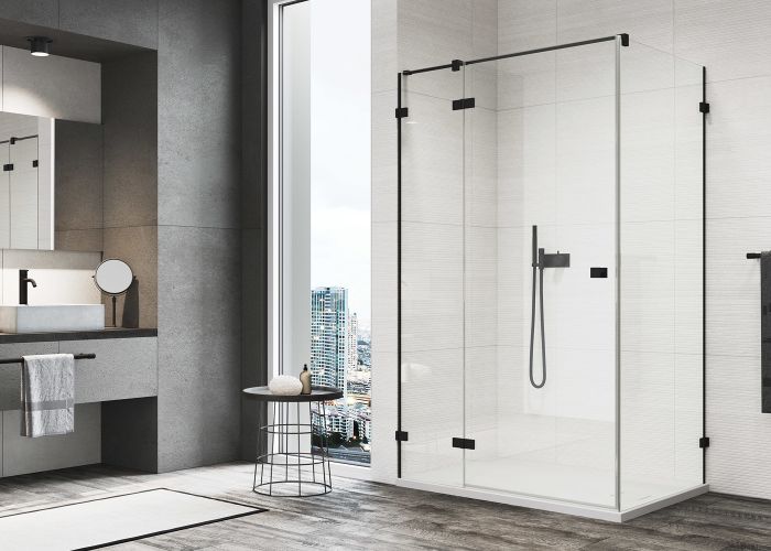 Ścianka boczna SANSWISS ANNEA ANTW1 800 x 2000 mm czarne mat szkło hartowane przezroczysta z powłoką AQUAPERLE  | ANTW108000607