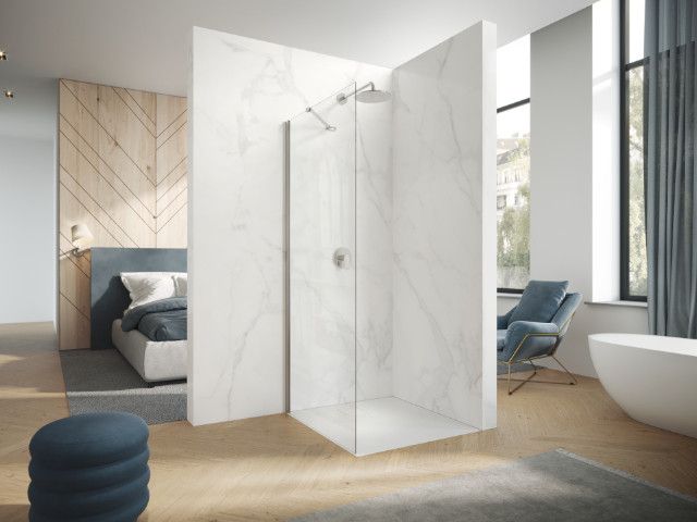 Ścianka boczna HUPPE Aura pure 900 x 1970 mm srebrna połysk szkło hartowane przezroczyste z powłoką Anti-Plaque | AP0203069322