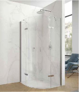 Drzwi skrzydłowe 2-częściowe ze stałymi segmentami HUPPE Aura pure strona lewa R500 1000 x 2000 mm srebrne połysk szkło hartowane przezroczyste z powłoką Anti-Plaque | AP0303069322