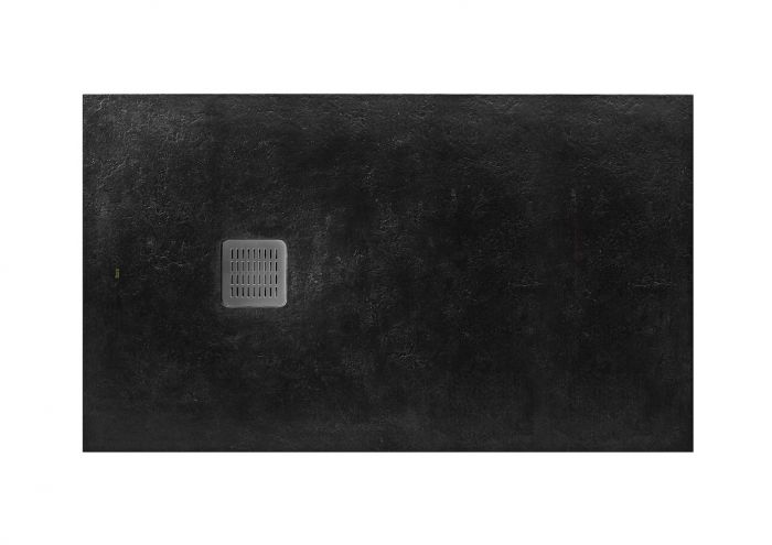 TERRAN brodzik kompozytowy STONEX prostokątny prysznicowy 120 x 90 x 2.8 cm średnica odpływu 90 mm czarny z syfonem z osłoną ze stali szlachetnej