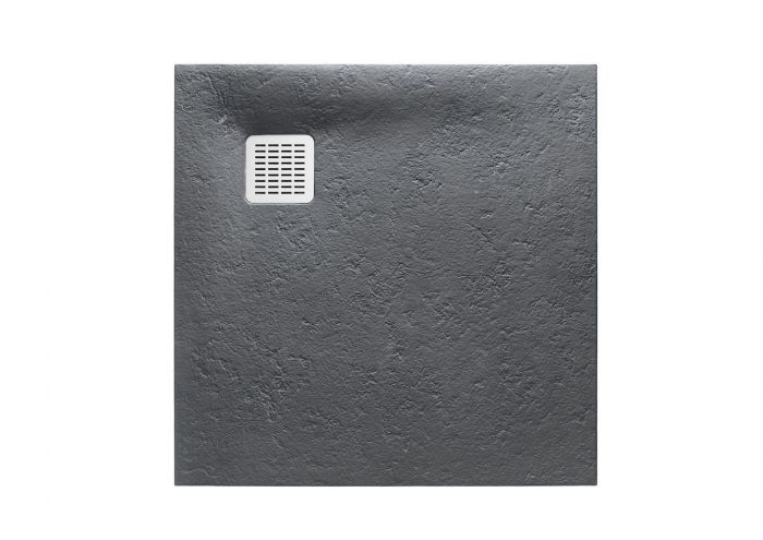 TERRAN brodzik kompozytowy STONEX kwadratowy prysznicowy 90 x 90 x 2.8 cm średnica odpływu 90 mm szary łupek z syfonem z osłoną ze stali szlachetnej