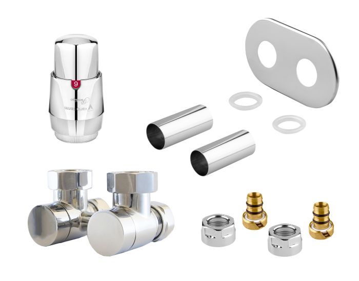 Zestaw instalacyjny kątowy PEX Vario Term PREMIUM EXCLUSIVE All In One z głowicą PRESTIGE chrom  | APREGS0202CFKPEX