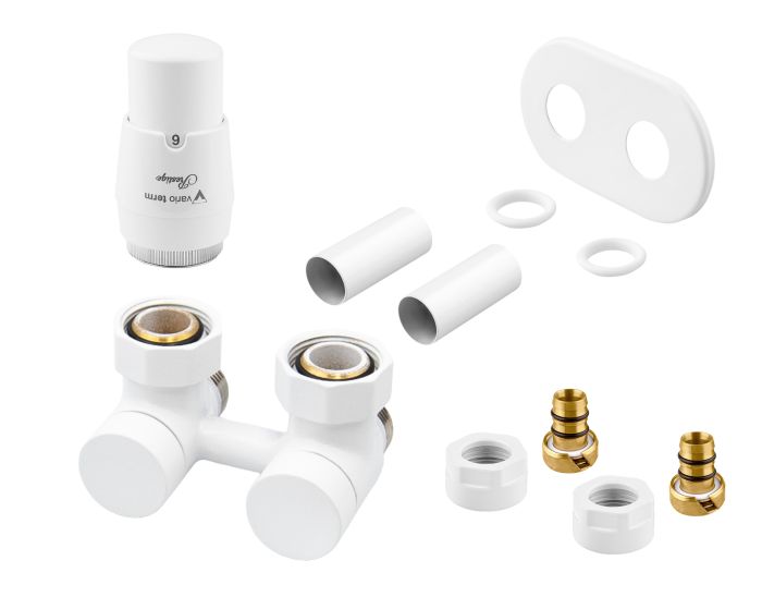 Zestaw instalacyjny kątowy PEX Vario Term PREMIUM EXCLUSIVE All In One z głowicą PRESTIGE biały  | APREGS0206CFKPEX