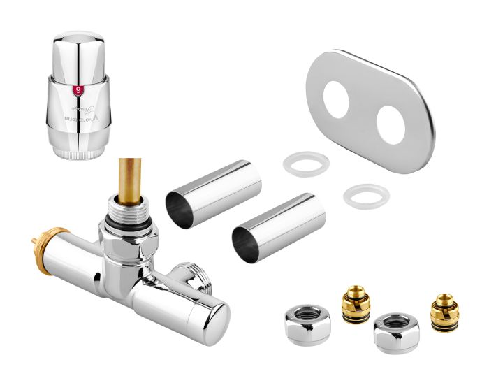 Zestaw termostatyczny kątowy, lewy PEX Vario Term UNICO All In One  z głowicą PRESTIGE chrom  | AUGS0202CFKLPEX