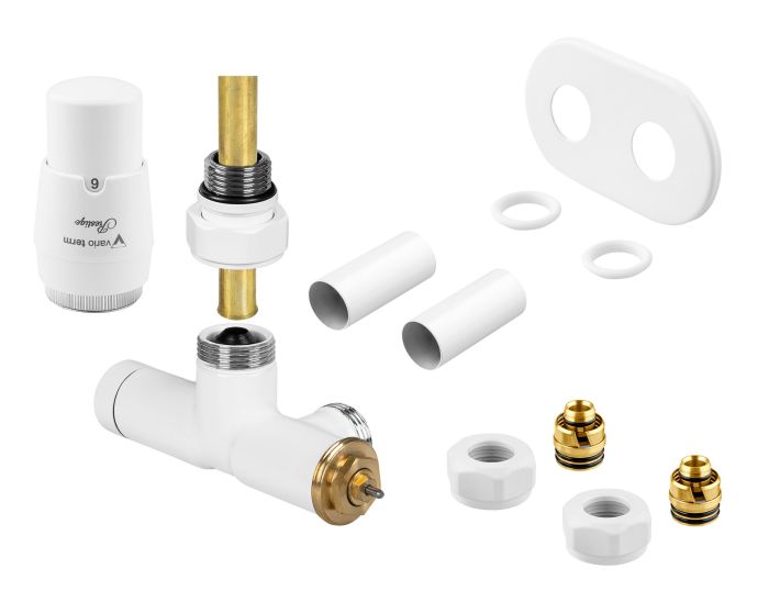 Zestaw termostatyczny kątowy, prawy PEX Vario Term UNICO All In One  z głowicą PRESTIGE biały  | AUGS0206CFKPPEX