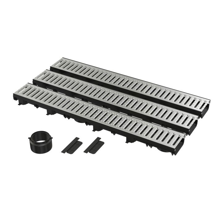 Odwodnienie garażowe liniowe ruszt ocynkowany, 2xzaślepka, 1xgniazdo DN110 3000 x 137 x 67 mm | ALCADRAIN AVZ112G102