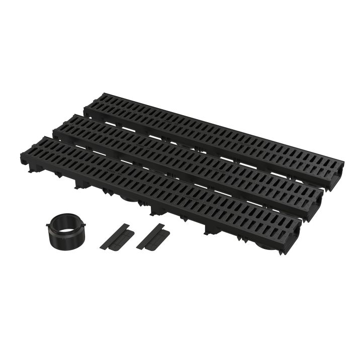 Odwodnienie garażowe liniowe 3000 x 137 x 67 mm ruszt z tworzywa sztucznego, 2xzaślepka, 1xgniazdo DN110