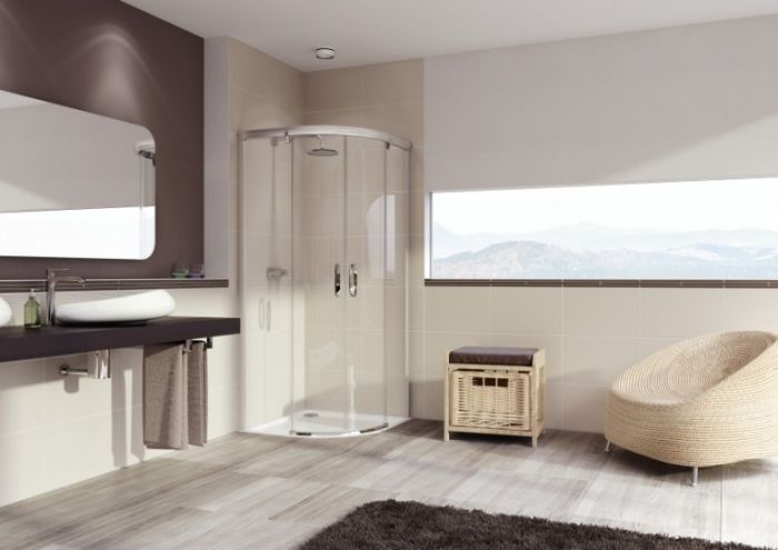 Drzwi suwane półokrągły HUPPE Aura elegance R500 800 x 1900 mm srebrne matowe szkło hartowane Sand Plus z powłoką Anti-Plaque | 402401087316
