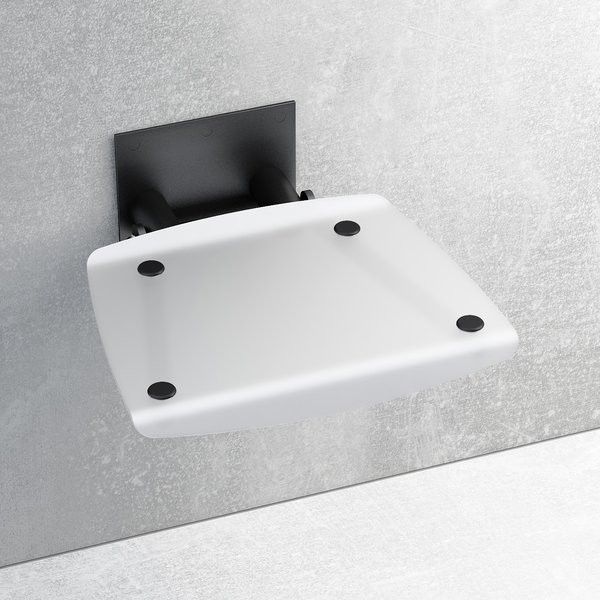 OVO B II siedzisko prysznicowe 360 x 360 mm do instalacji w kabinach prysznicowych od rozmiaru 90x90 opal/ czarne nośność 150 kg