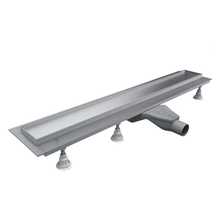 Odpływ prysznicowy liniowy SCHEDPOL BASE-LOW z maskownicą STEEL z syfonem Schedpol w zestawie z aluminium anodowanego STANDARD PLUS 900 x 80 x 70 mm | OLSL90STLOW