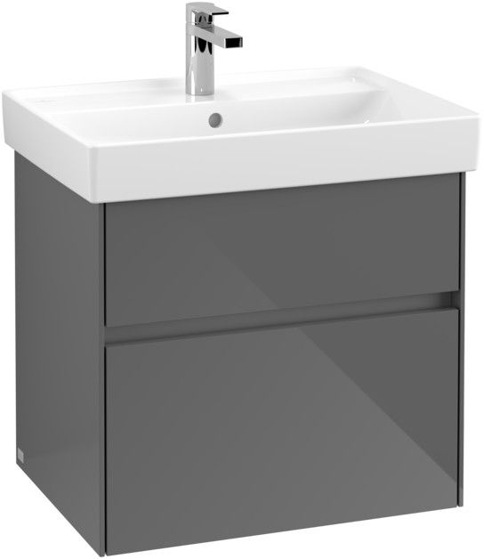 Szafka podumywalkowa wisząca drewniana 604 x 444 x 546 mm glossy grey 2 szuflady z powierzchnią niepoślizgową VILLEROY & BOCH Collaro | C00900FP