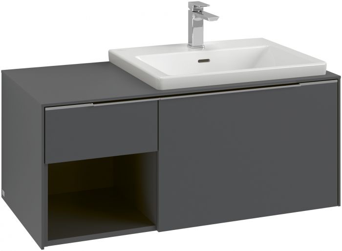 Szafka podumywalkowa podwieszana 1001 x 500 x 423 mm cashmere grey 2 elementy wysuwane, 2 x szuflada z powierzchnią antypoślizgową 2 x schowek na akcesoria (mały) 1 x element regałowy z lewej strony VILLEROY & BOCH Subway 3.0 | C57100VN