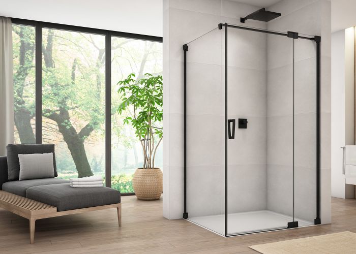 Drzwi wahadłowe 1-częściowe z elementem stałym SANSWISS CADURA CA13 strona prawa 1200 x 2000 mm czarne matowe szkło hartowane przezroczyste z powłoką AQUAPERLE | CA13D1200607