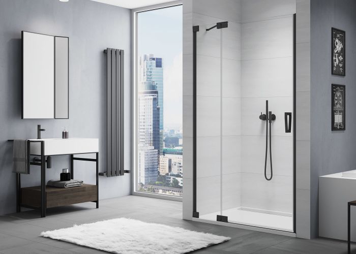 Drzwi wahadłowe SANSWISS CADURA CA13 strona prawa 1400 x 2000 mm czarne mat szkło hartowane przezroczyste z powłoką AQUAPERLE | CA13D1400607