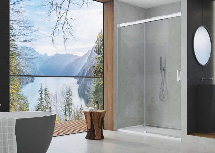 Drzwi rozsuwane dwuczęściowe SANSWISS CADURA CAS2 strona lewa 1200 x 2000 mm białe mat szkło hartowane przezroczyste z powłoką AQUAPERLE  | CAS2G1200907