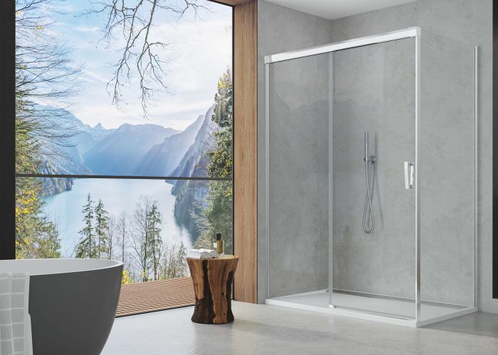 Ścianka boczna SANSWISS CADURA CAST 1000 x 2000 mm srebrna połysk szkło hartowane przezroczyste z powłoką AQUAPERLE | CAST1005007