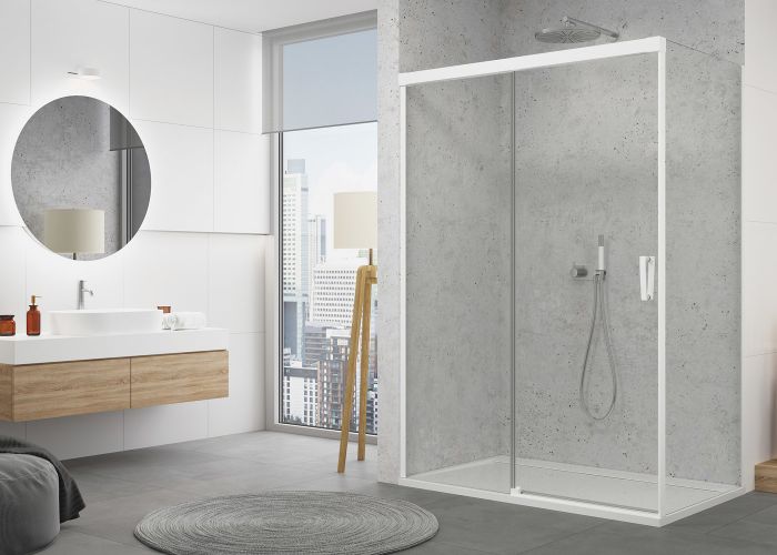 Ścianka boczna SANSWISS CADURA CAST 800 x 2000 mm biała szkło hartowane przezroczyste z powłoką AQUAPERLE  | CAST0800907
