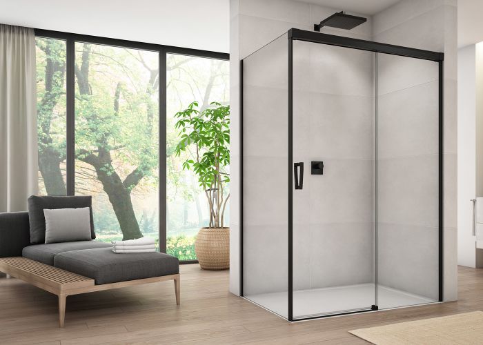 Ścianka boczna SANSWISS CADURA CAST 1200 x 2000 mm czarna mat szkło hartowane przezroczyste z powłoką AQUAPERLE | CAST1200607