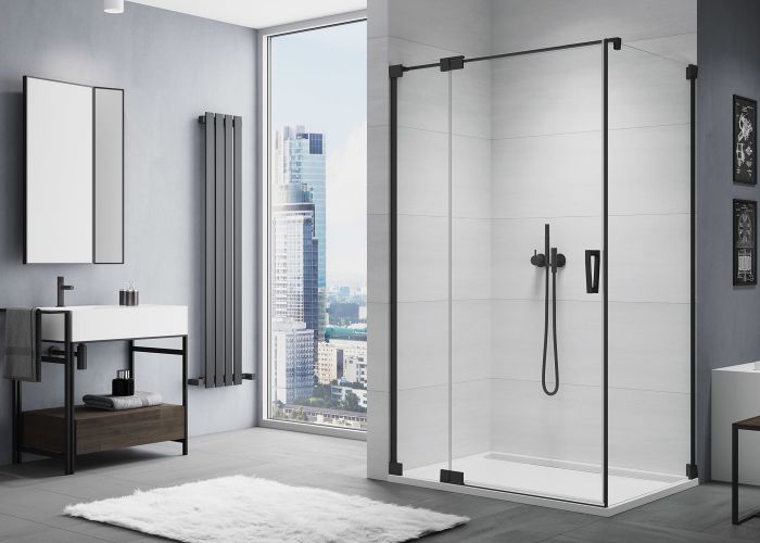 Ścianka boczna SANSWISS CADURA CAT1 700 x 2000 mm czarne mat szkło hartowane przezroczyste z powłoką AQUAPERLE | CAT10700607