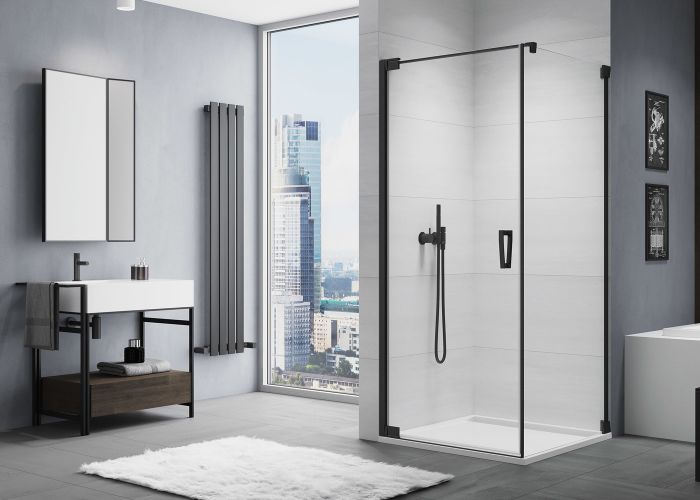 Ścianka boczna SANSWISS CADURA CAT1 1000 x 2000 mm czarna matowa szkło hartowane przezroczyste z powłoką AQUAPERLE | CAT11000607