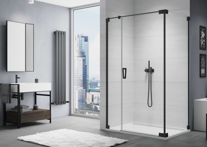 Ścianka boczna SANSWISS CADURA CAT2 900 x 2000 mm czarna matowa szkło hartowane przezroczyste z powłoką AQUAPERLE  | CAT20900607