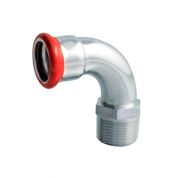 Kolano 90° ze stali węglowej 1.0034 ocynkowane zewnętrznie zacisk typ M 18 mm × 1/2" GZ