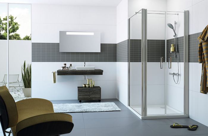 Drzwi wahadłowe HUPPE Classics 2 900 x 2000 mm srebrne połysk szkło hartowane przezroczyste z powłoką Anti-Plaque | C23805069322