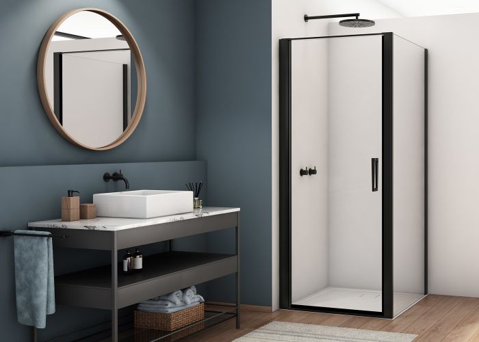 Ścianka boczna 90st. SANSWISS DIVERA D22F1 800 x 2000 mm czarna mat szkło hartowane przezroczyste z powłoką AQUAPERLE | D22F10800607