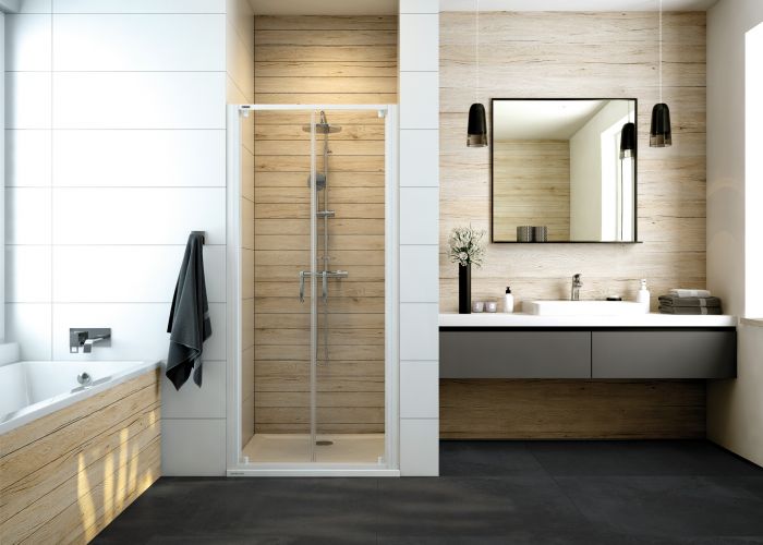 Drzwi skrzydłowe SANPLAST Basic DD/BASIC-90-S 900 x 1900 mm białe EW szkło hartowane transparentne W0 bez powłoki | 600450193001400