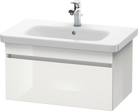 Szafka podumywalkowa do DuraStyle 232080 wisząca trójwarstwowa płyta wiórowa 730 x 448 x 398 mm biała wysoki połysk posiada 1 szufladę, szuflada z wycięciem i osłoną na syfon DURAVIT DuraStyle | DS638102222