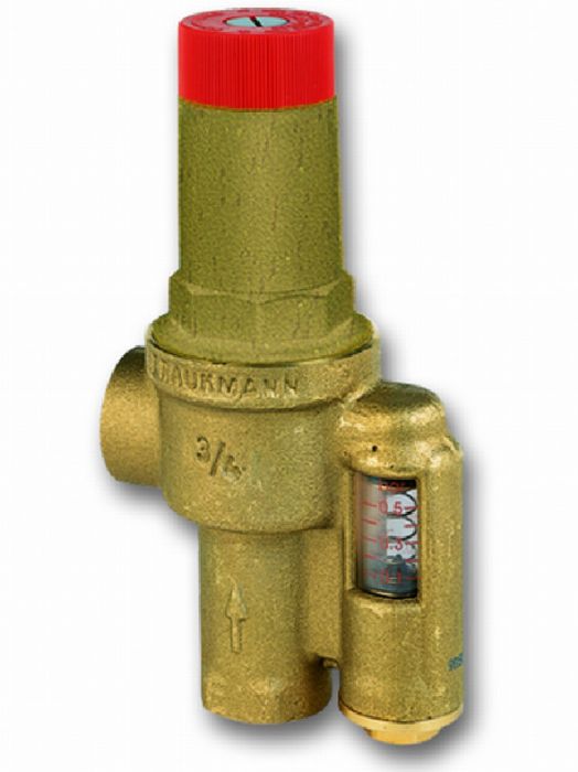 Zawór upustowo-różnicowy automatyczny do instalacji grzewczych do ok. 70 kW mosiężny 3/4" GW ze wskaźnikiem ciśnienia