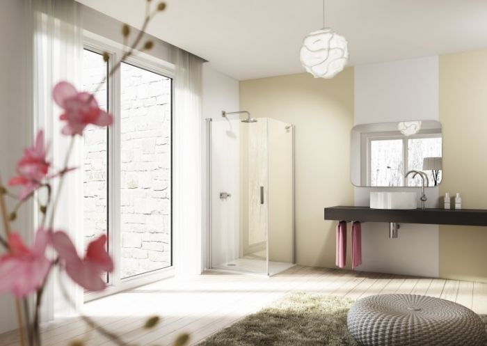 Drzwi skrzydłowe HUPPE Design elegance ST 1000 1000 x 2000 mm srebrne matowe szkło hartowane przezroczyste z powłoką Anti-Plaque | 8E0606087322