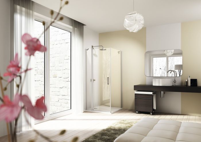 Drzwi skrzydłowe ze stałym segmentem HUPPE Design elegance ST 900 900 x 1900 mm srebrne matowe szkło hartowane przezroczyste bez powłoki  | 8E0702087321