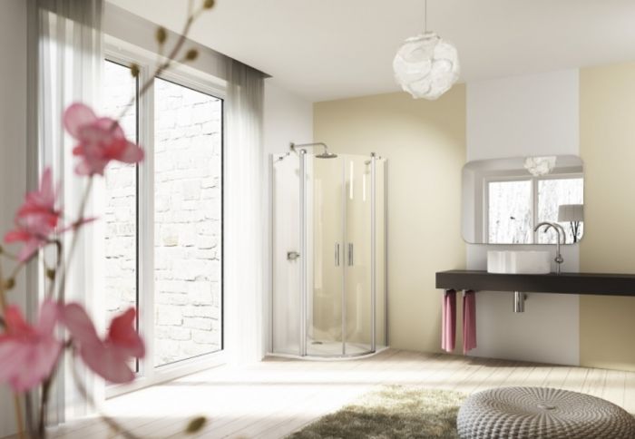 Drzwi skrzydłowe ze stałymi segmentami, 2-częściowe półokrągły HUPPE Design pure 900 x 2000 mm chrom eloxal szkło hartowane przezroczyste bez powłoki | 8P1708092321