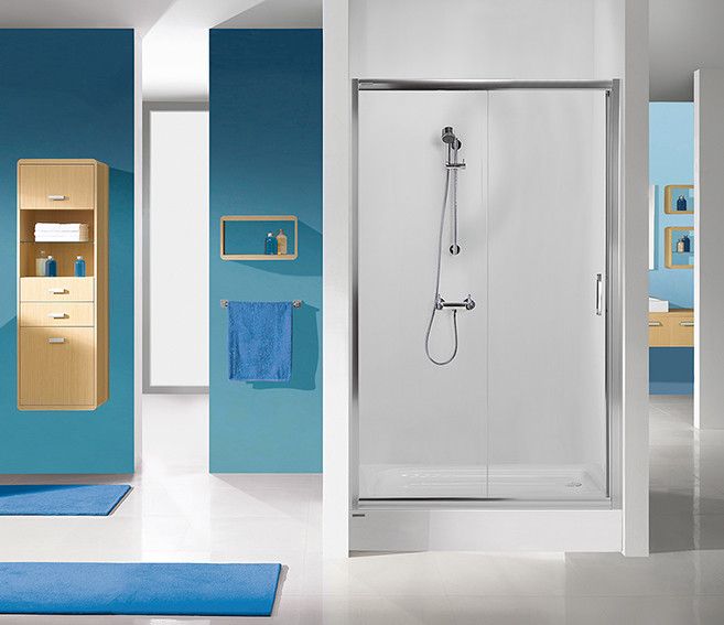 TX D2/TX5b-110-S drzwi przesuwne 1100 x 1900 mm srebrny błyszczący szkło hartowane transparentne W0 Glass Protect