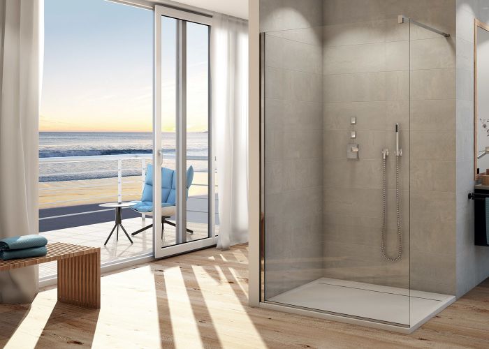 Ścianka boczna wolnostojąca Walk-In SANSWISS EASY STR4P 1500 x 2000 mm chrom połysk szkło hartowane przezroczyste z powłoką AQUAPERLE | STR4P1505007
