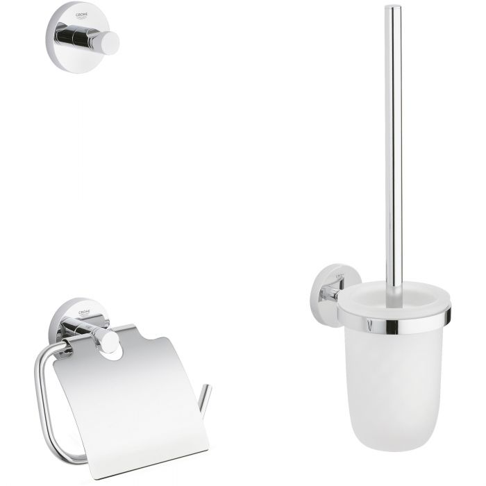 Zestaw akcesoriów GROHE Essentials 3w1 chrom zawiera: uchwyt na papier, haczyk na ręcznik i szczotkę toaletową | 40407001
