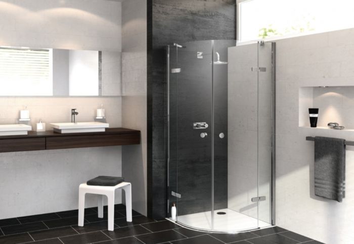 Drzwi skrzydłowe ze stałymi segmentami półokrągły HUPPE Enjoy pure 900 x 2000 mm chrom eloxal szkło hartowane przezroczyste z powłoką Anti-Plaque | 4T1520092322