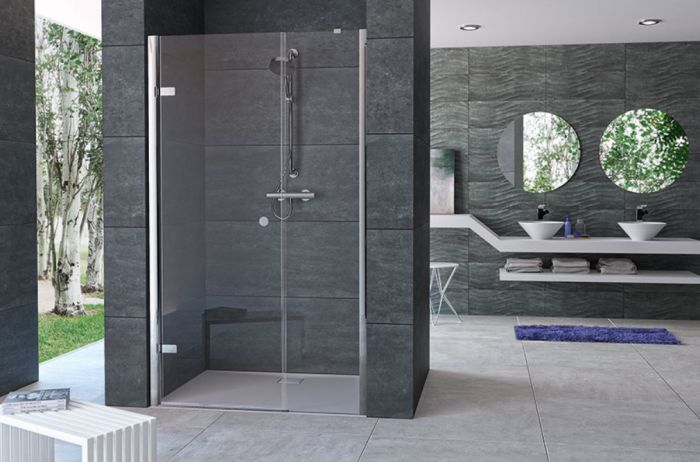 Drzwi skrzydłowe HUPPE Enjoy pure strona prawa 900 x 2000 mm chrom eloxal szkło hartowane przezroczyste z powłoką Anti-Plaque | 4T3202092322